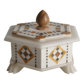 Italian Pietra Dura and Alabaster Inlay Hexagonal Box For Sale