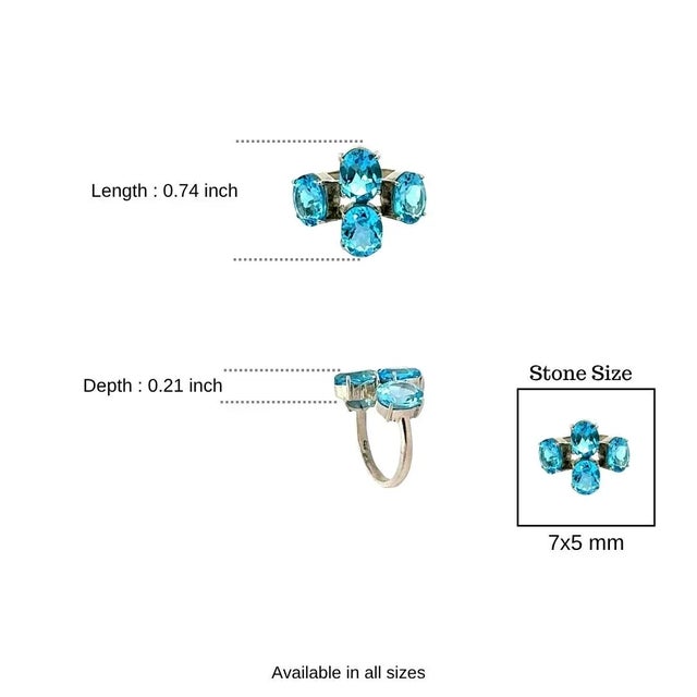 925 Sterling Silver Ring With Sparkling 9.59 CTW Blue Topaz 4 Stone in Prong Set - Size 8.5 For Sale - Image 10 of 13