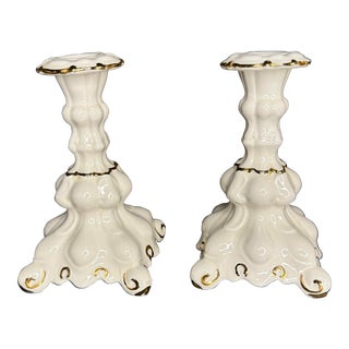 1960s French Style Holland Mold Ceramic Candlestick Holders- a Pair For Sale
