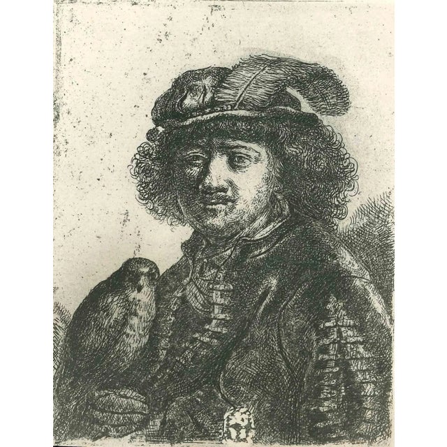 Man With a Hawk is an etching on ivory-colored paper realized after an etching by Rembrandt dated 1623-1647. This...