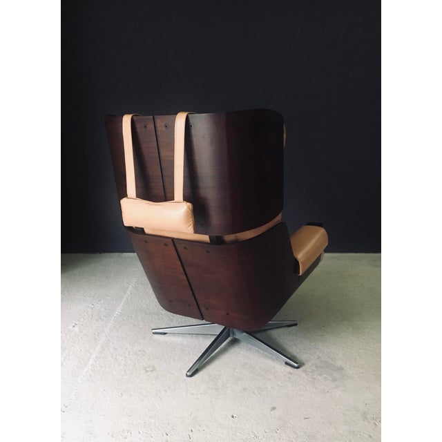 Set of Mid-Century Modern Leather Lounge Chair and Ottoman, Germany, 1960s For Sale - Image 11 of 18