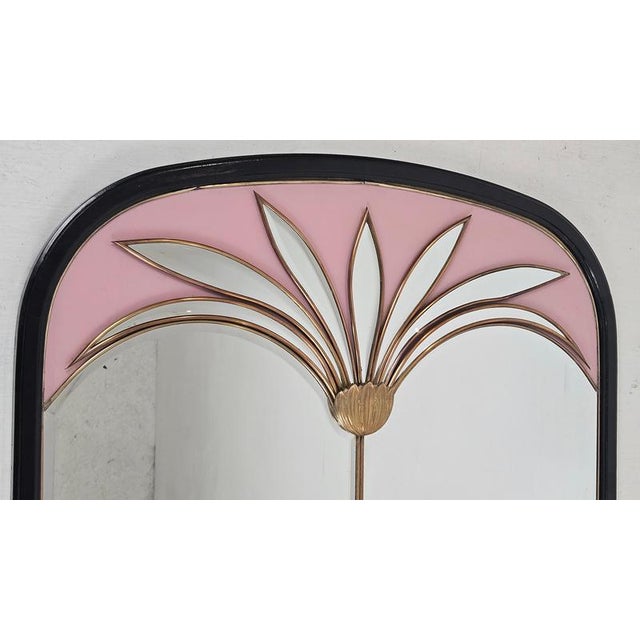 Metal Large Vintage Art Deco Italian Mirror in Pink and Black, 1970s For Sale - Image 7 of 12