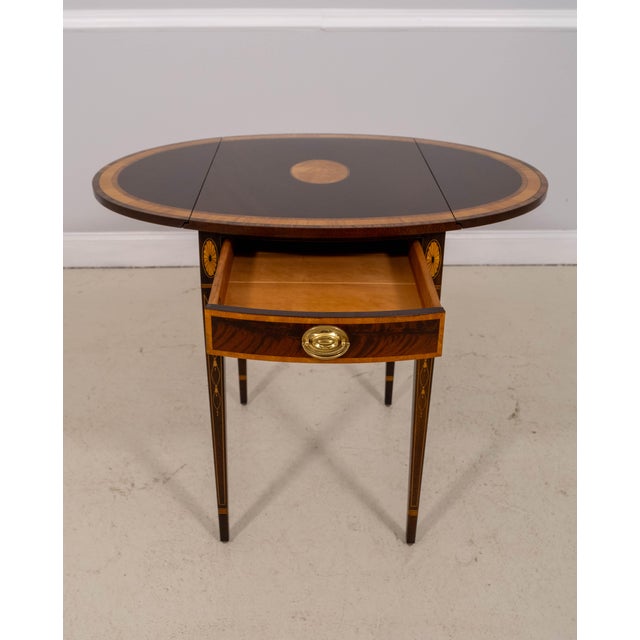 Pair of Stickley Inlaid Mahogany Drop-Leaf Pembroke Tables For Sale In Philadelphia - Image 6 of 18