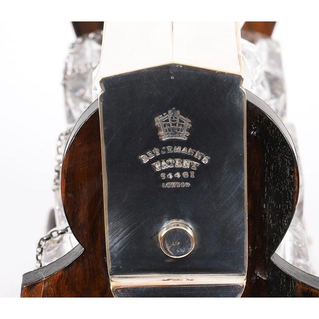 Antique Betjemanns Coromandel 3 Crystal Decanter Tantalus Silver Hallmarks, 1907 For Sale - Image 13 of 18