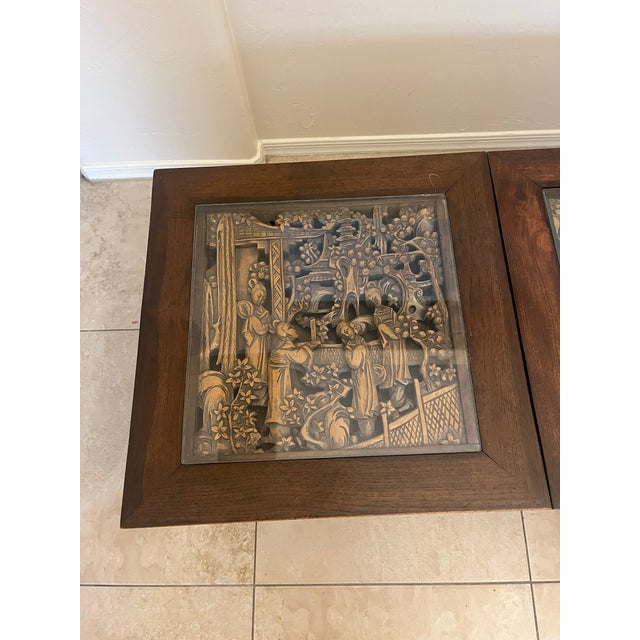 Mid 20th Century Vintage South East Asian Hand-Carved Five-Drawer Coffee Table With 3 Piece Glass Top Insets For Sale - Image 5 of 12