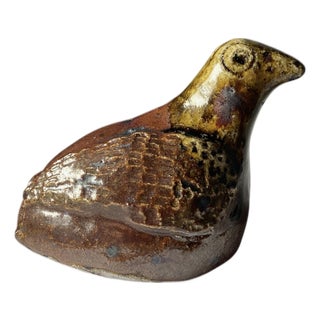 Antique Zoomorphic Bird/Partridge Whistle in Brown Glazed Stoneware, France, 1960s For Sale