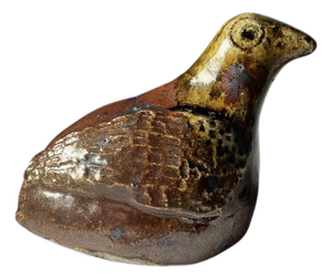 Antique Zoomorphic Bird/Partridge Whistle in Brown Glazed Stoneware, France, 1960s