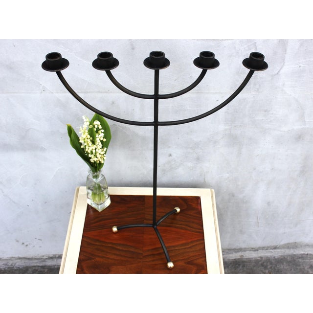 Metal Mid-Century Modern Handcrafted Wrought Iron Five-Arm Candelabra, 1970s For Sale - Image 7 of 8