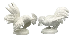20th Century White Italian Ceramic Fighting Cocks/ Roosters Figurines