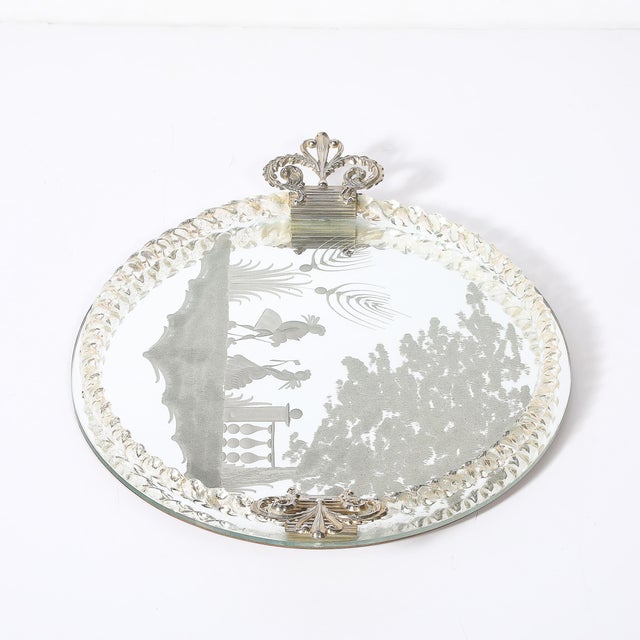 Classical Reversed Etched Mirrored Tray W/ Pastoral Scene & Twisted Glass Border For Sale - Image 11 of 14