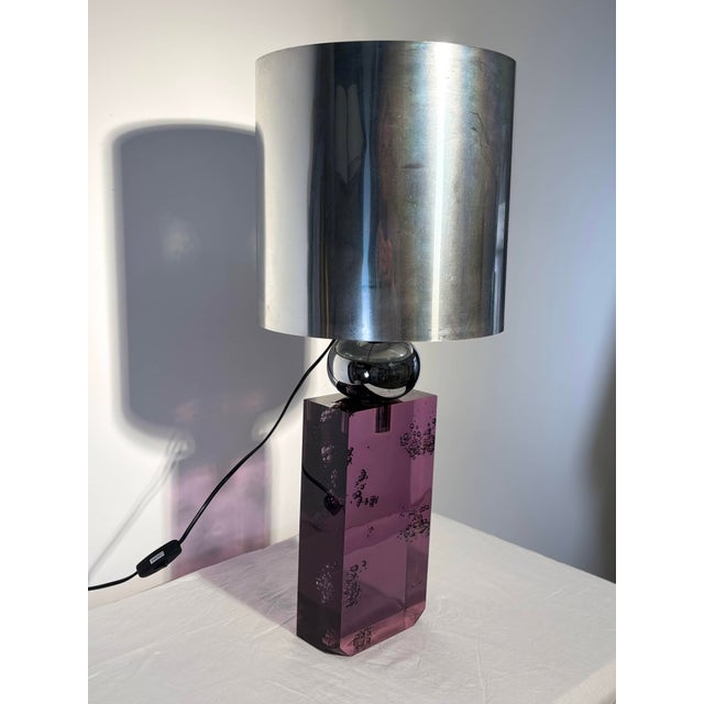 Amethyst Colored Acrylic and Chrome Table Lamp, Italy, 1970 For Sale - Image 14 of 18