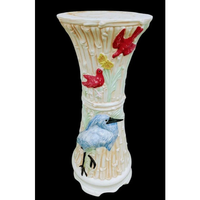 Vintage Ceramic Italian Colorful Faux Bamboo Heron Bird Floor Planter 1988 For Sale In West Palm - Image 6 of 7