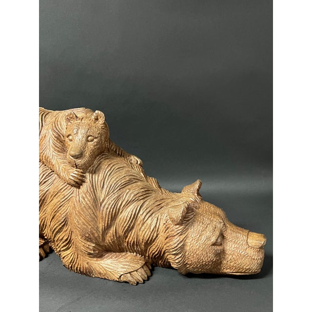 Figurative Vintage Large Hand Carved Wooden Bear and a Cub Sculptural Figure For Sale - Image 3 of 11