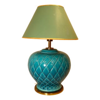 Table Lamp with Turquoise Ceramic Base, 1970s For Sale