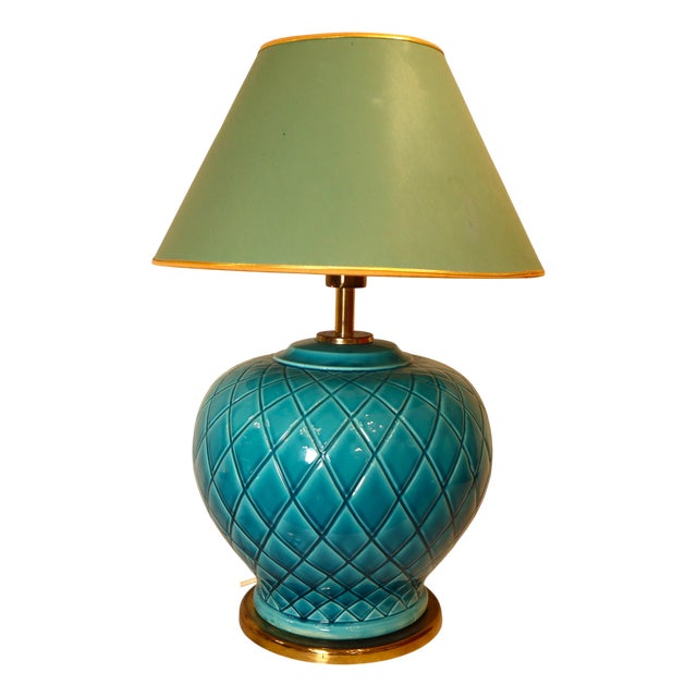 Table Lamp with Turquoise Ceramic Base, 1970s For Sale