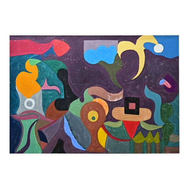 French Vintage Mid-Century Abstract Painting For Sale