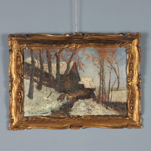 Vittorio Cajani, Winter Landscape, Oil on Panel, Framed For Sale - Image 9 of 9