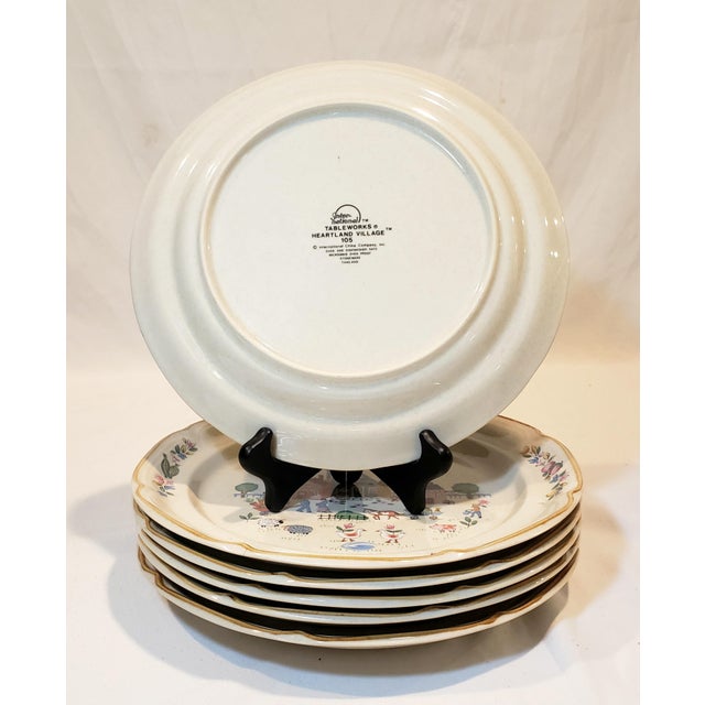 American Vintage Americana Heartland Village Stoneware Dinner Plates - Set of 6 For Sale - Image 3 of 6