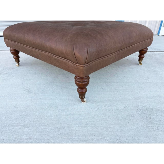 1960s Mid Century Leather and Mahogany Ottoman For Sale In Los Angeles - Image 6 of 7