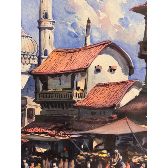G. D. Thyaga Raj Delhi Mazar Street Scene Watercolor, Circa 1968 For Sale In San Francisco - Image 6 of 12