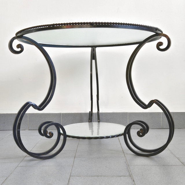 Vintage Side Table in Black Metal and Frosted Glass, 1950s For Sale - Image 10 of 11