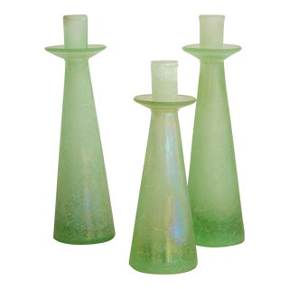 Scavo Glass Candle Holders in the Style of Cenedese - Set of 3 For Sale