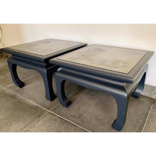 Vintage Ming Side Tables Metal Top Inlay - A Pair For Sale - Image 9 of 9