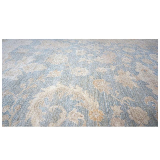 Textile Afghan Oushak Wool 12x15 Blue & Ivory Handmade Area Rug #1142741 For Sale - Image 7 of 11