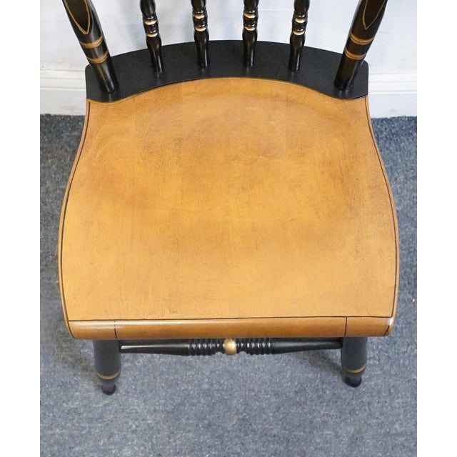 Genuine Hitchcock Black & Gold Accent Side Chair W. Rush Seat & Hand Painted Florals For Sale - Image 9 of 11