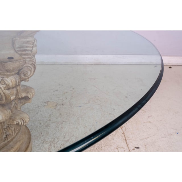 Glass Round Glass Top Column Base Dining Room Table For Sale - Image 7 of 11