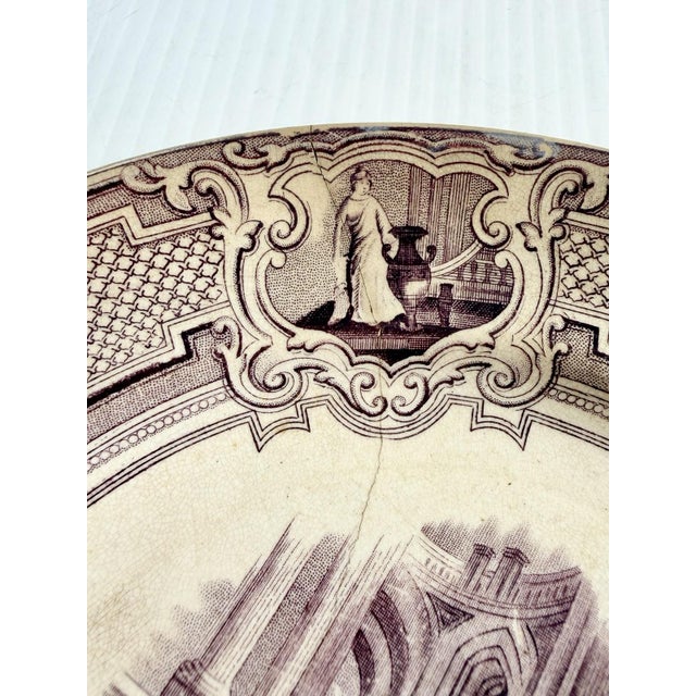 Mid 19th Century Antique Ceramic Plate Primavesi & Sons Cardiff Swansea & Newport Purple Transfer For Sale - Image 5 of 12