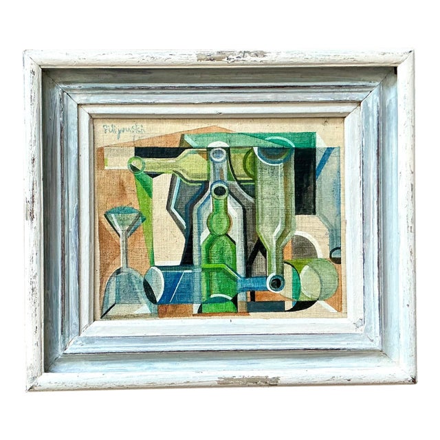 Vintage Boho Original Abstract Oil on Canvas For Sale