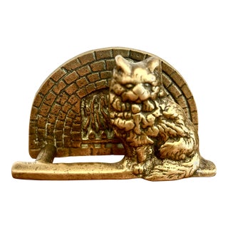 English Brass Cat and Fireplace Letter Rack For Sale