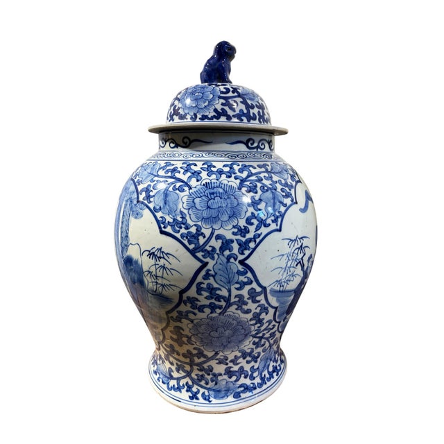 Vintage Chinoiserie Large Blue and White Porcelain Ginger Jar 23" H For Sale - Image 12 of 13
