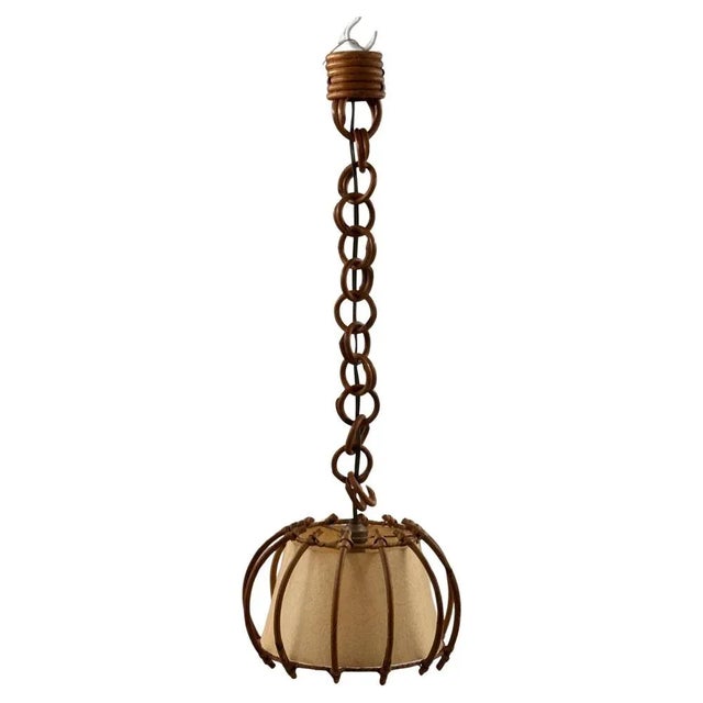 French Sculptural Wicker and Paper Pendant Light, 1960s For Sale - Image 12 of 12