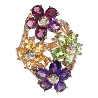 Bochic "Capri" Amethyst, Citrine & Peridot Ring Set In 18K Gold & Silver For Sale