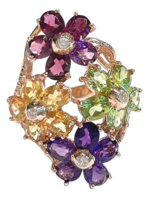 Bochic "Capri" Amethyst, Citrine & Peridot Ring Set In 18K Gold & Silver