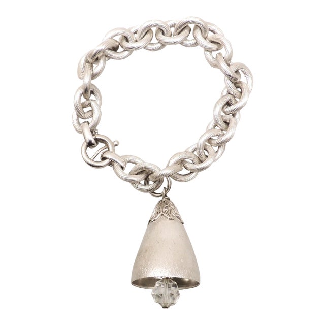 Vintage Signed Napier Rhodium Plated "Wedding Bell" Charm Bracelet For Sale