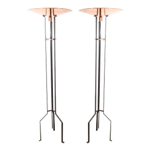 Mid Century Post Modern Floor Lamp Set Copper Relco Milan Italy - a Pair