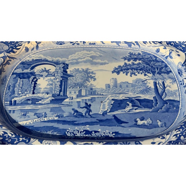Ceramic Antique Early 19th Century English Chinoiserie Spode Blue and White Platter For Sale - Image 7 of 9