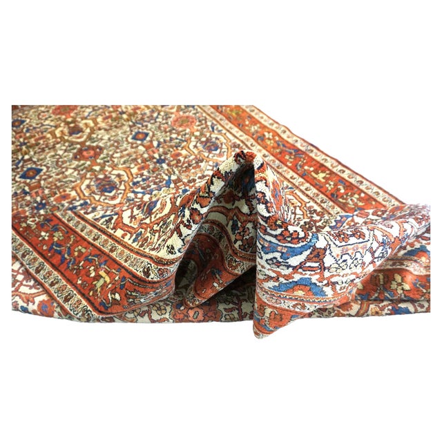 Textile Vintage Persian Farahan Wool 4x7 Rust, Blue & Ivory Handmade Area Rug #9902006 For Sale - Image 7 of 7