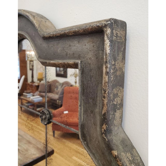 Metal Modern Art Deco Style Silver Gilt Mirror With Rosettes and Antiqued Glass For Sale - Image 7 of 13