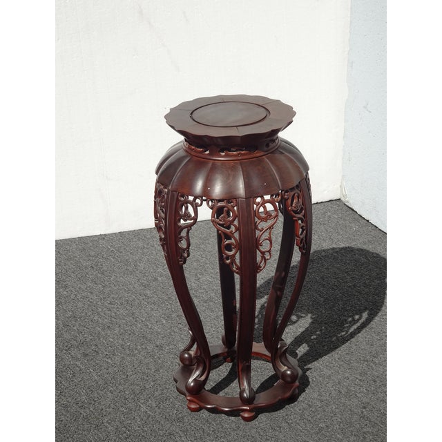 Chinese Vintage 20th Century Chinese Carved Wooden Side Table Plant Stand For Sale - Image 3 of 15
