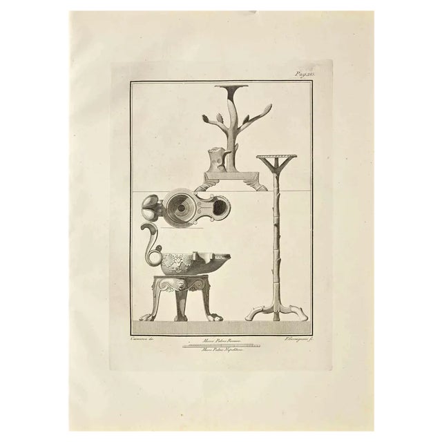 Giovanni Elia Morghen, Ancient Roman Fresco Herculaneum, Original Etching, 18th Century For Sale