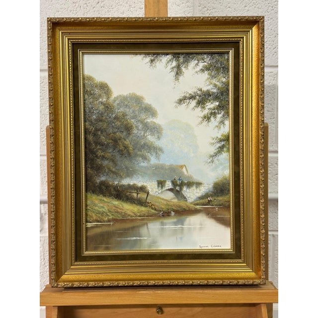 River Bridge with Figures in English Countryside by 20th Century British Artist Circa 1995 For Sale - Image 14 of 17