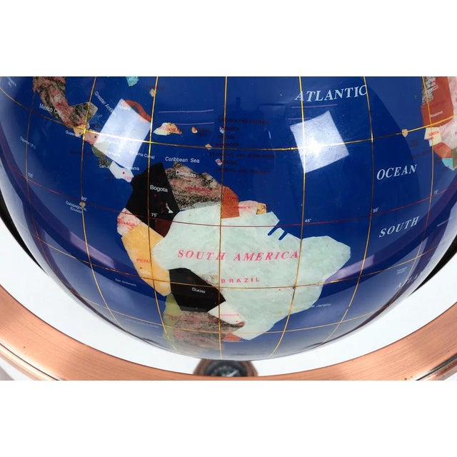Gem Floor Globe on Copper Stand Semi Precious Lapis Stone For Sale - Image 12 of 17