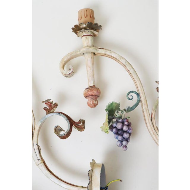 Large Hand-Forged Country House Wall Lamps with Apple, Chery and Grapes, 1970s, Set of 3 For Sale - Image 4 of 16