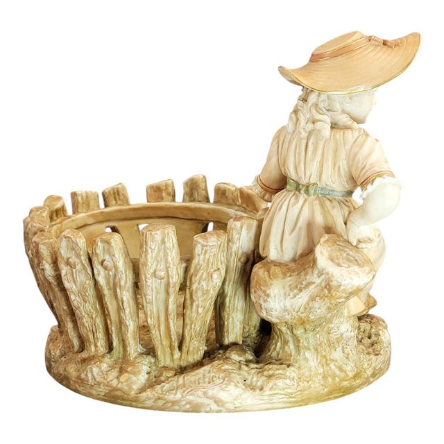 Ceramic Figural Jardinière with Girl at Rustic Fence by James Hadley for Royal Worcester, 1888 For Sale - Image 7 of 15