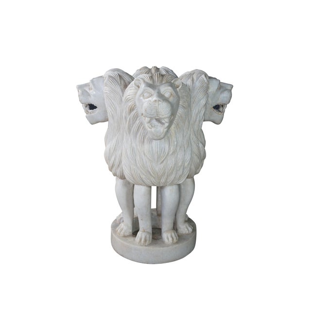 Indian Monumental Capital of Ashoka Sculptural Lion Marble Statue Pedestal Center Table For Sale - Image 3 of 15