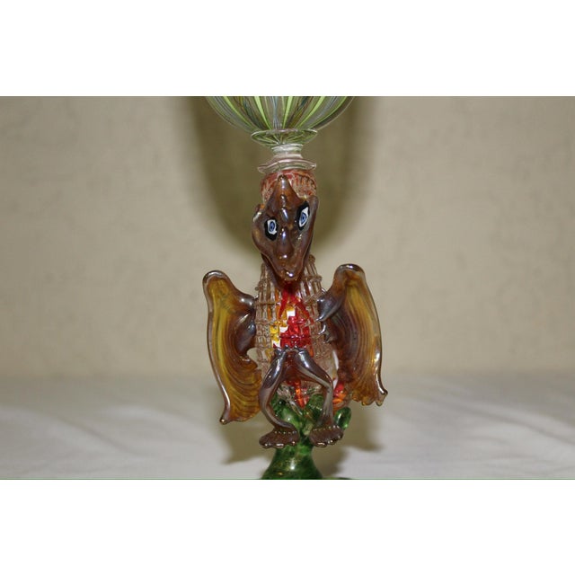 Glass Vintage Murano Italian Swirl Art Glass Figural Goblet With Winged Creature Stem For Sale - Image 7 of 9
